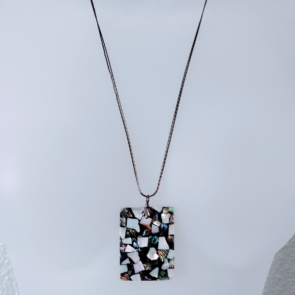 Double Strand Delicate Gun Metal Whisper Chain with Mother of Pearl Pendant - Picture 1 of 6